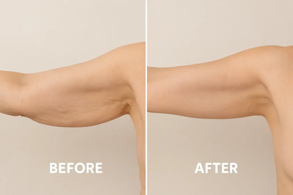 Picture of LA LIPO Great Yarmouth before and after results of skin tightening treatment on the upper arms.