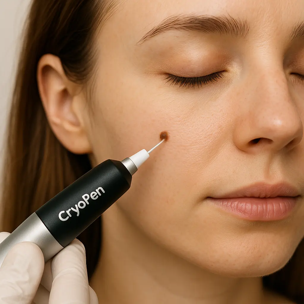 woman receiving facial mole removal Great Yarmouth using cryopen 